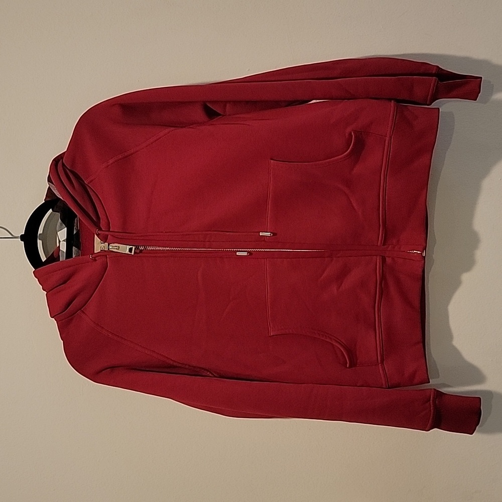 Burberry red zip up hoodie size large made in Portugal with novacheck hood linin
